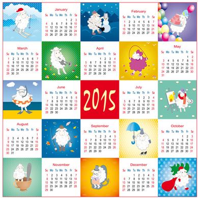 year of the sheep15 calendar vector