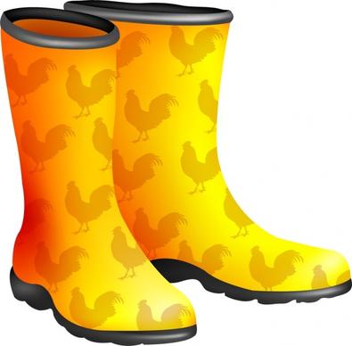 yellow boots icon vignette repeating cock pattern decoration