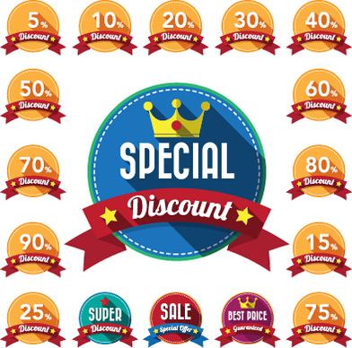 yellow discount labels wit red ribbon vector