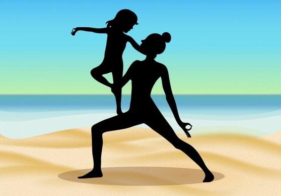 yoga background mother daughter icons silhouette decor
