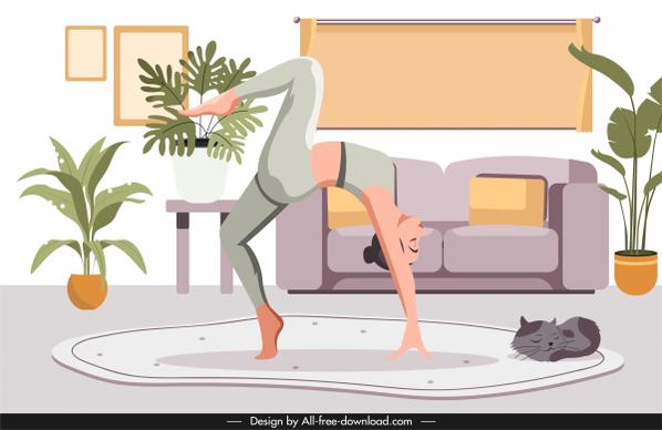 yoga background template balance gesture sketch cartoon design
