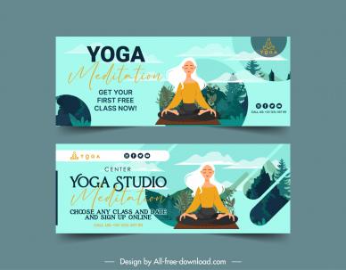 yoga banner template lady zen cartoon