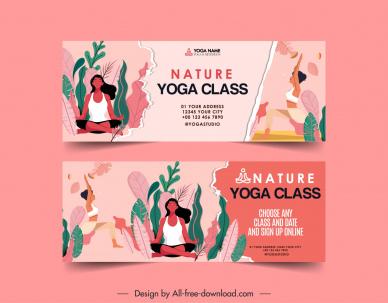 yoga banner template zen woman leaves classic