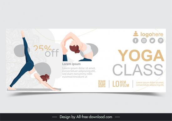  yoga classes banner template bright stretching women cartoon