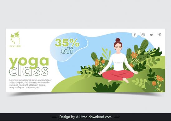 yoga classes banner template cartoon lady zen