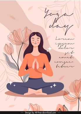 yoga international day banner template handdrawn cartoon lady zen