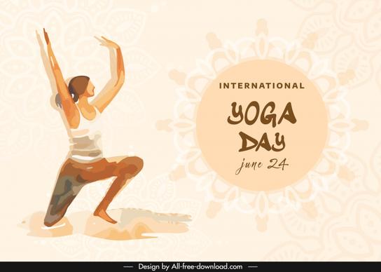 yoga international day poster template retro excercising woman