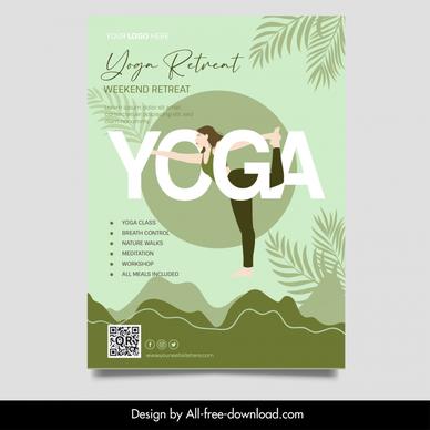 yoga retreat course flyer template flat cartoon handdrawn
