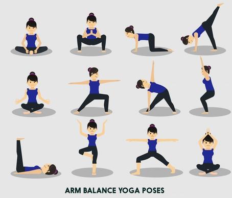 yoga vector illustration with various arm balance positions
