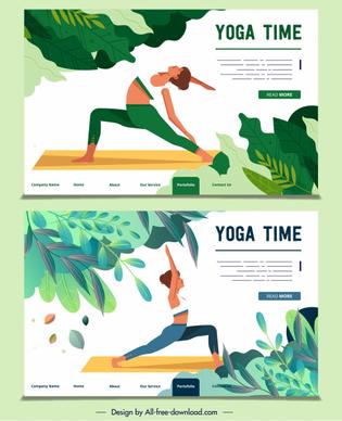 yoga webpage template exercise lady sketch bright colorful