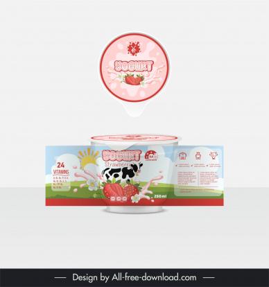 yogurt packaging template dynamic splashing milk cow strawberry