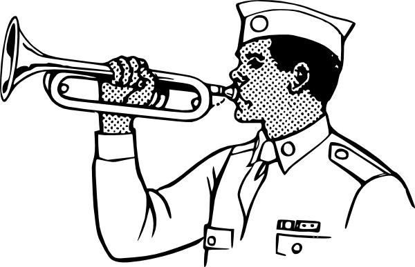 Young Man Playing On A Bugle clip art
