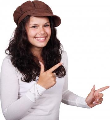 young woman pointing
