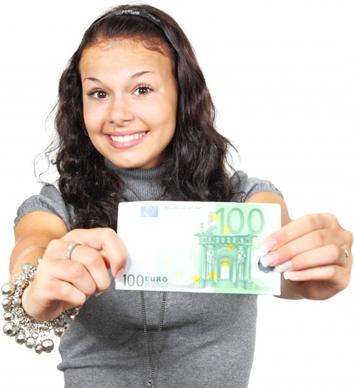 young woman with euros