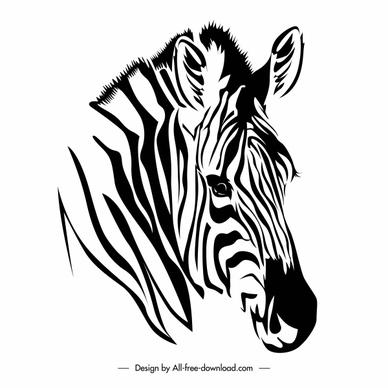 zebra head icon black white handdrawn sketch