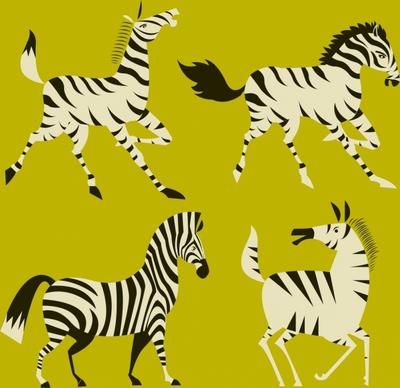 zebra icons collection colored cartoon design