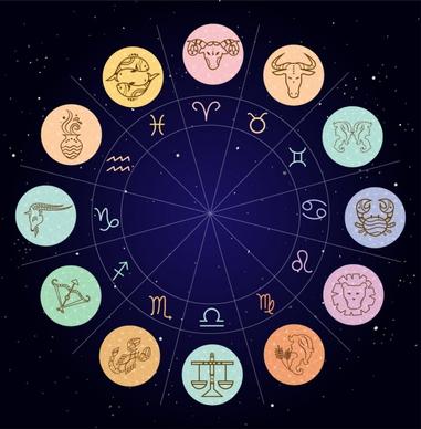 zodiac design elements colored circles isolation