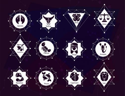 zodiac signs collection black white design geometric isolation