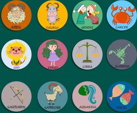 zodiac signs collection cute design circles isolation
