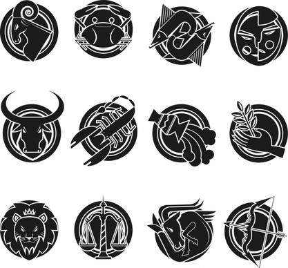 zodiac signs collection dark black white decor