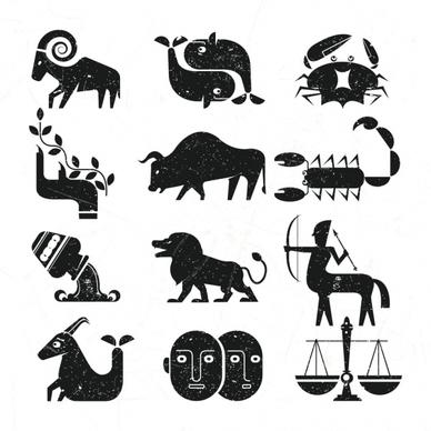 zodiac signs collection retro flat black design