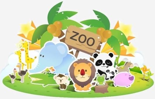 zoo background cute animals icons colorful flat sketch